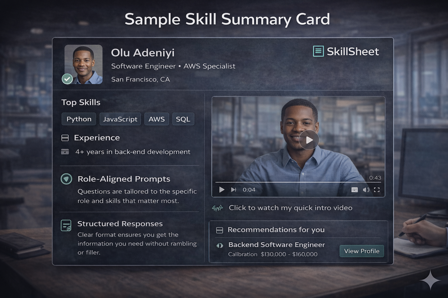 Sample Skill Summary Card