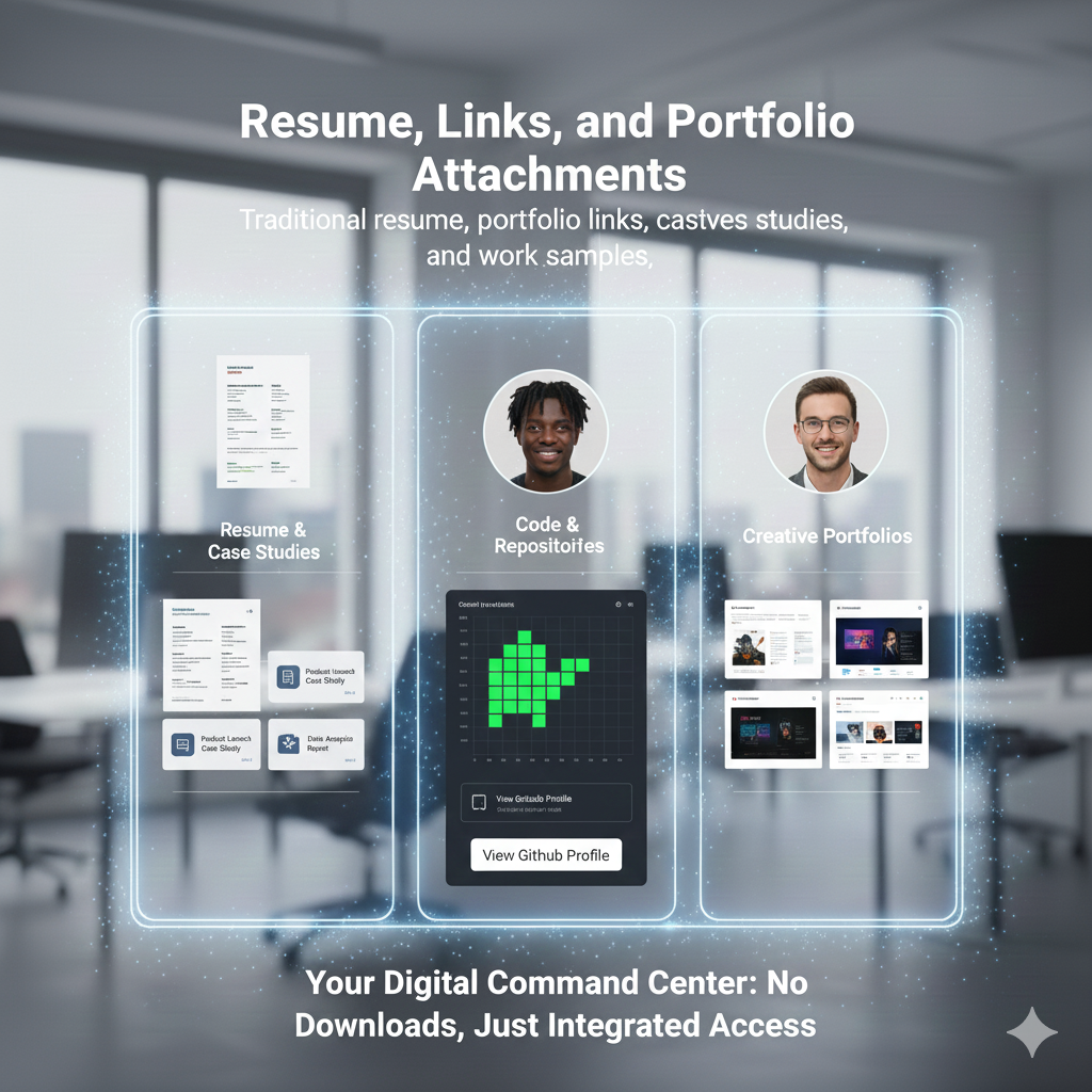 Resume, links, and portfolio attachments