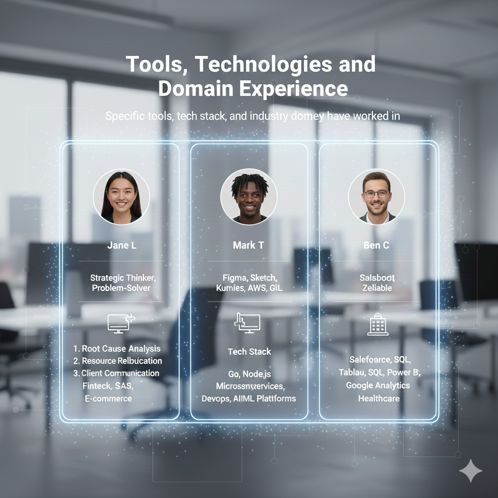 Tools, technologies, and domain experience